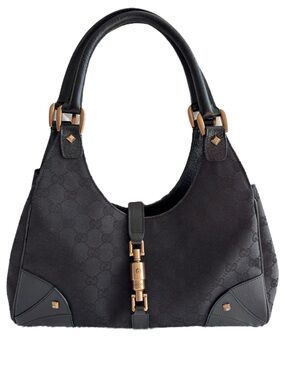 Vintage Gucci Jackie O Bardot GG Monogram Black Canvas Bag Tom Ford Era 2002